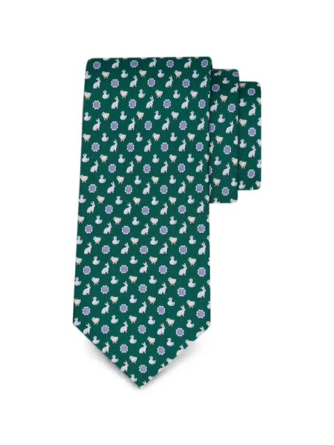 Ferragamo Charms-print silk tie Green 794639