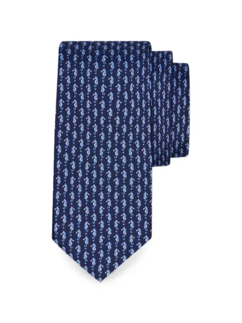 Ferragamo seahorse print silk tie Blue 794508