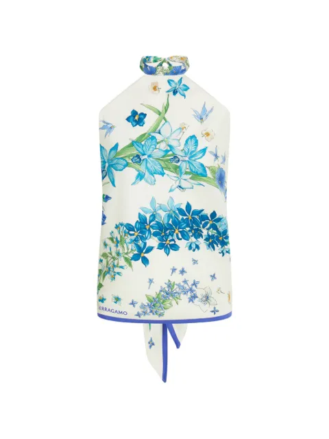 Ferragamo Spring-print foulard top White 795243