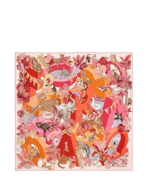 Ferragamo Jungle Party print silk scarf Pink 795103