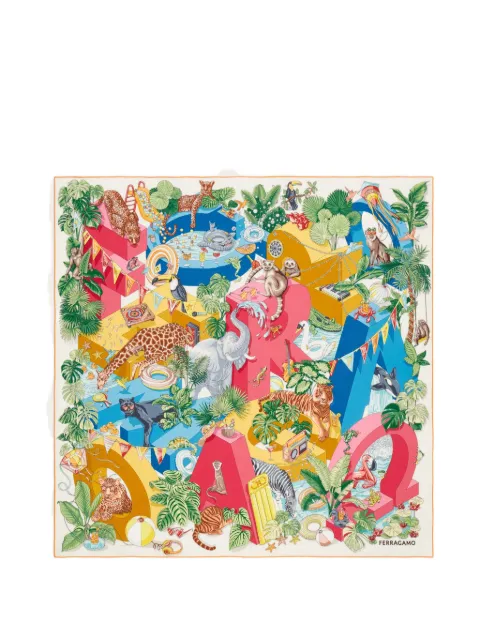 Ferragamo Jungle-Party print silk scarf Blue 795102