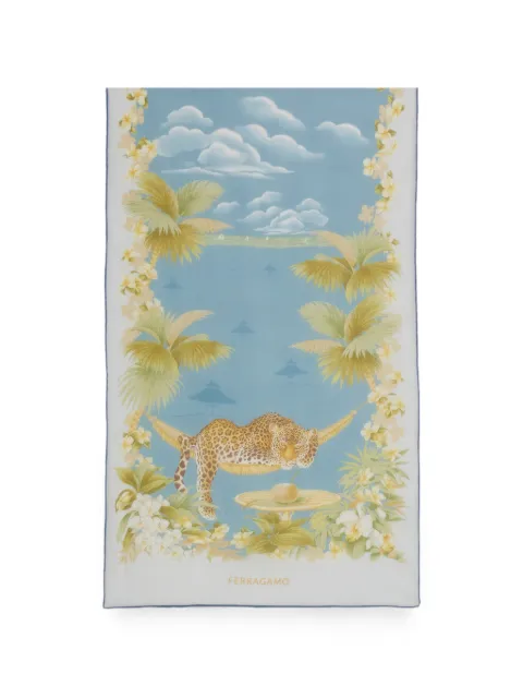 Ferragamo floral-print leopard-motif scarf Blue 795298