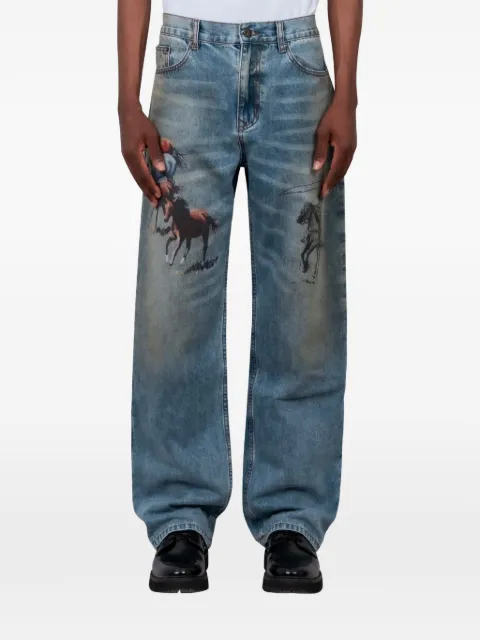 One Of These Days graphic-print straight-leg jeans Blue 01D11008