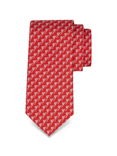 Ferragamo Owl-print silk tie Red 794427