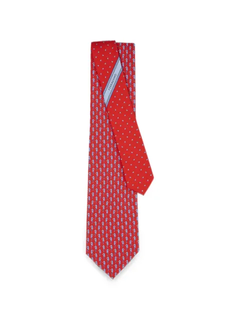 Ferragamo seahorse-print silk tie Red 794511