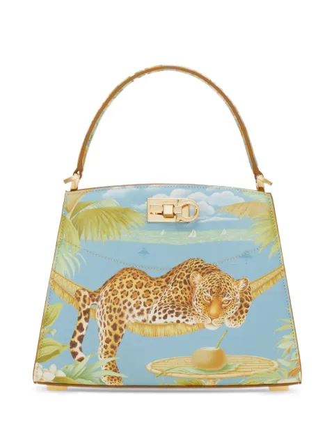 Ferragamo leopard-print Gancini-flip-lock shoulder bag Green 795857