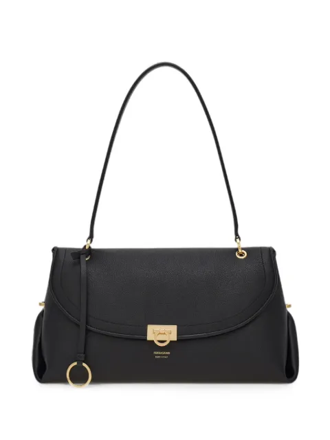 Ferragamo Gancini pebbled-leather shoulder bag Black 796247