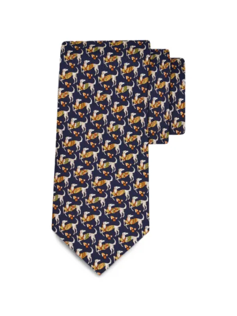 Ferragamo Hounds-print silk tie Blue 795415