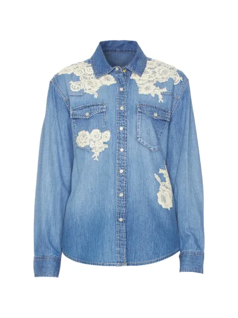 LoveShackFancy lace-appliqué denim shirt Blue T14883127