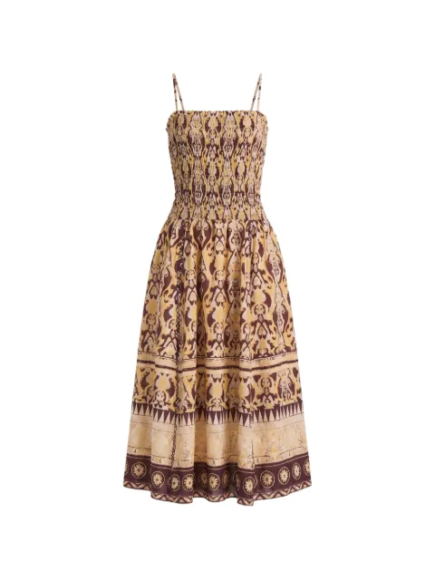 Maria Cher abstract-print smocked midi dress Neutrals 1711345