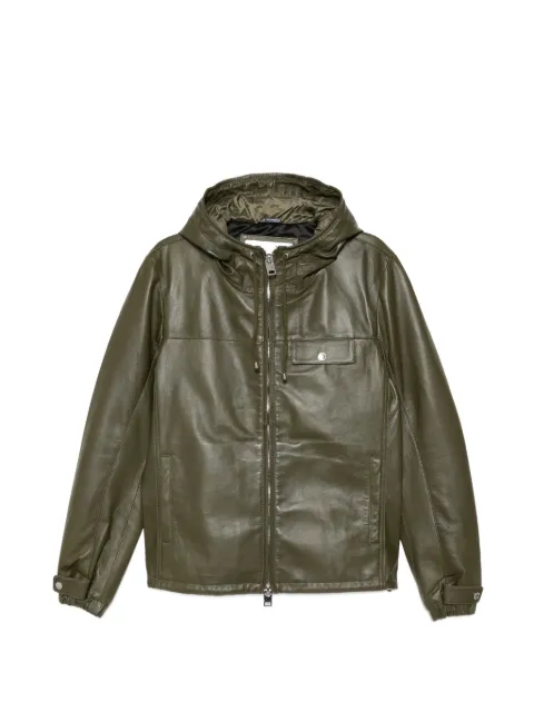 LES HOMMES leather hooded jacket Green 261L02024