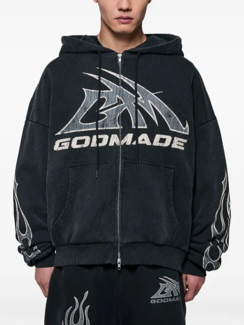 GODMADE logo-print zip-up hoodie Black GMZH101371