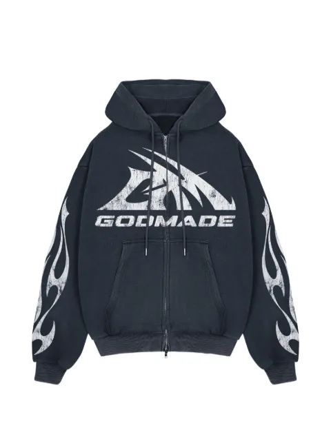 GODMADE logo-print flame-detail hoodie Grey GMZH101566