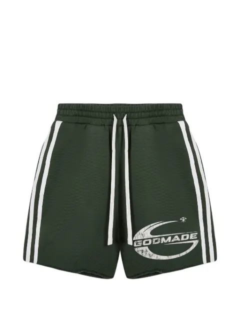 GODMADE Imperial logo-print side-stripe shorts Green GMST014568