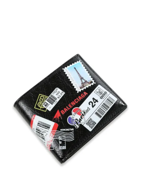 Balenciaga sticker-print crinkled leather wallet Black 8671482ACHI