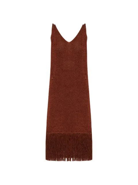 Akep fringe-trimmed v-neck dress Brown VSKD13261