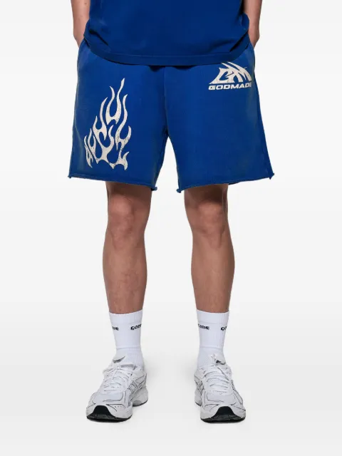 GODMADE flame-motif shorts Blue GMST013970