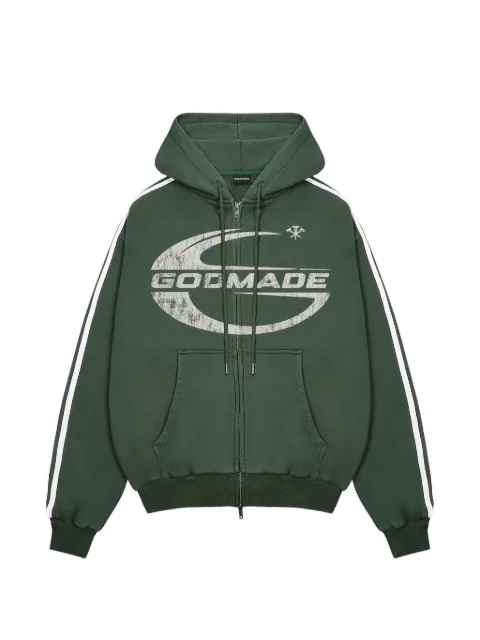 GODMADE Imperial logo-print side-stripe hoodie Green GMHD012163