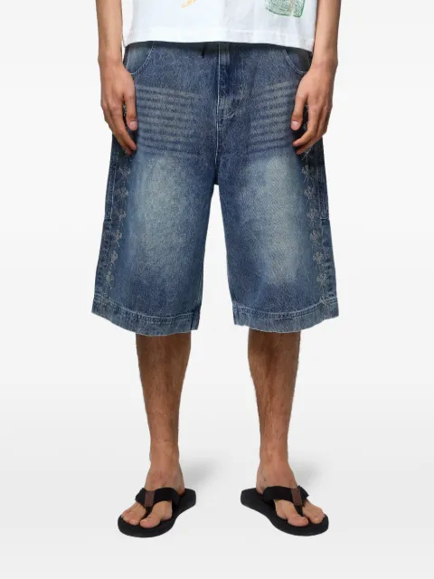 GODMADE embroidered-logo whiskered shorts Blue GMJT015770