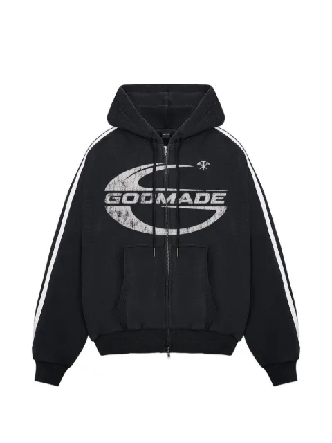 GODMADE Imperial logo-print side-stripe hoodie Black GMHD012274