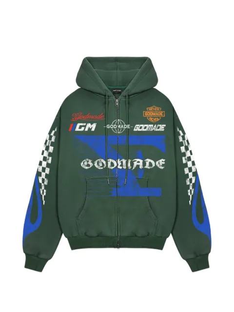 GODMADE 7 Speed logo-print zip-up hoodie Green GMZH012663