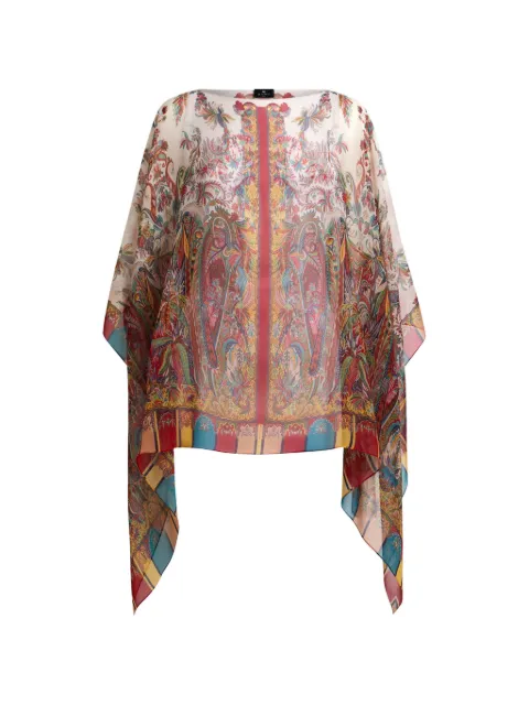 ETRO paisley-motif silk poncho Neutrals WRJA0027AK13I