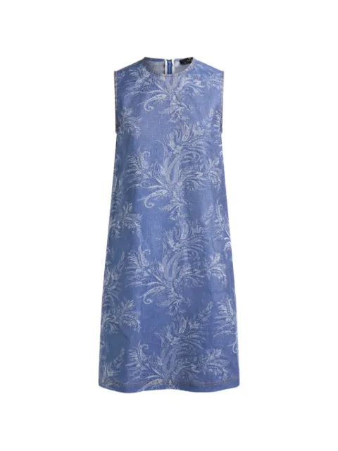 ETRO cotton and linen jacquard denim mini dress with leafy Paisley motif Blue WRHA066399TJE11