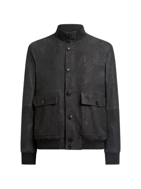 ETRO Arnica paisley-print suede bomber jacket Black MROA0023AP479