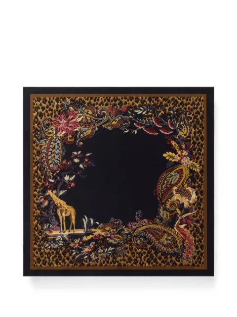 ETRO silk twill scarf with leopard and paisley motif Black WAXA0006AK19P