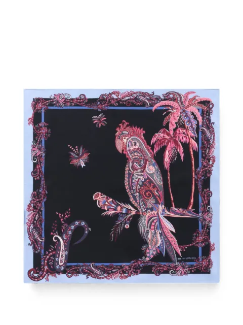ETRO silk pocket square with parrot and Paisley print Black MAUA0004AK1CT
