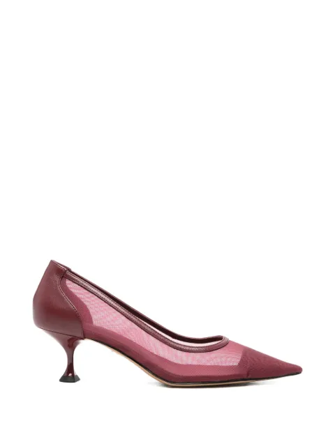 Lola Cruz Léa mesh-panelled pointed-toe pumps Red 044Z27BK