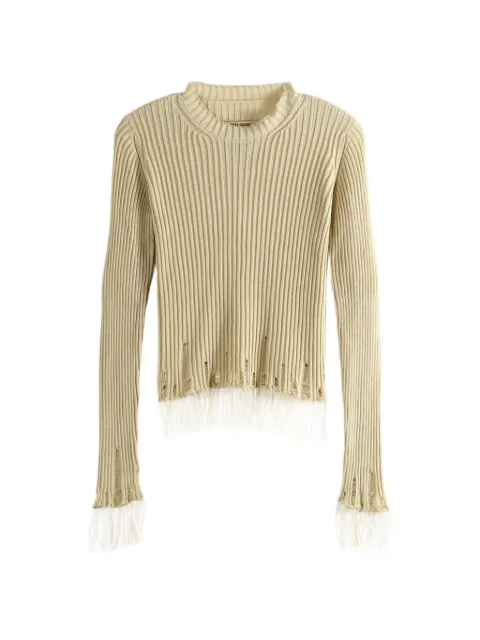 Uma Wang distressed-effect fringed sweater Neutrals UK7144
