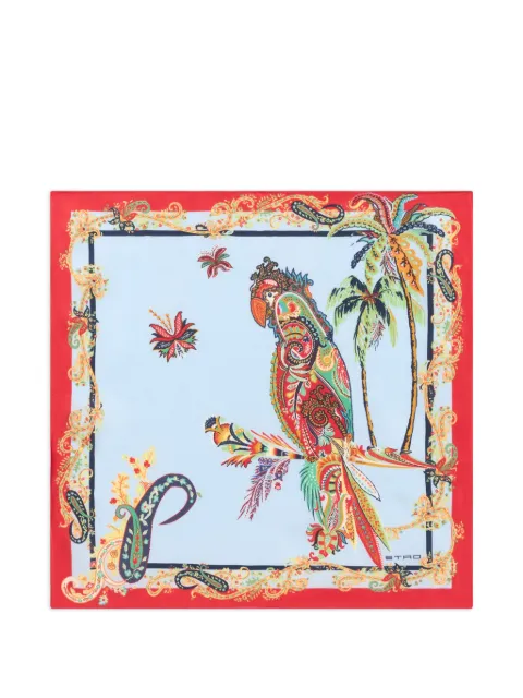 ETRO silk pocket square with parrot and Paisley print Blue MAUA0004AK1CT