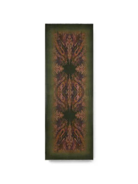 ETRO wool scarf with faded print and Paisley motif Green MATA0038AK1BP