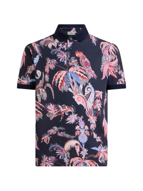 ETRO parrot-print palm-tree-print polo shirt Blue MRMD0004AK13R