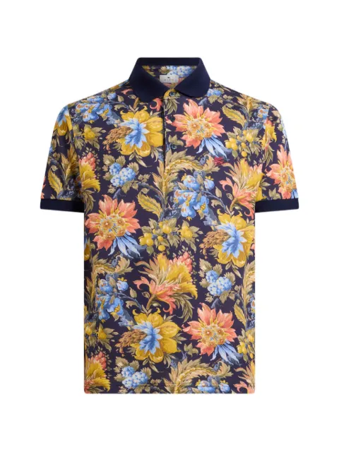 ETRO cotton-pique polo shirt with plain-colour details and floral-motif Blue MRMD0004AK13P