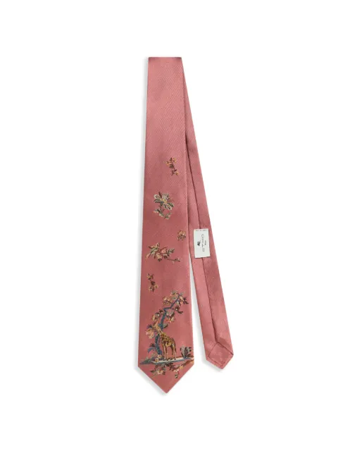 ETRO silk jacquard tie with placed giraffe motif Pink MASA0001AQ12L