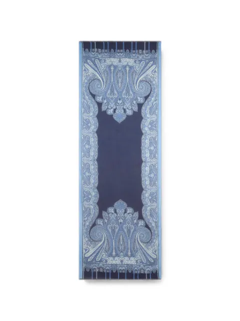 ETRO chevron modal and cashmere scarf with Paisley motif Blue MATA0038AK1BR