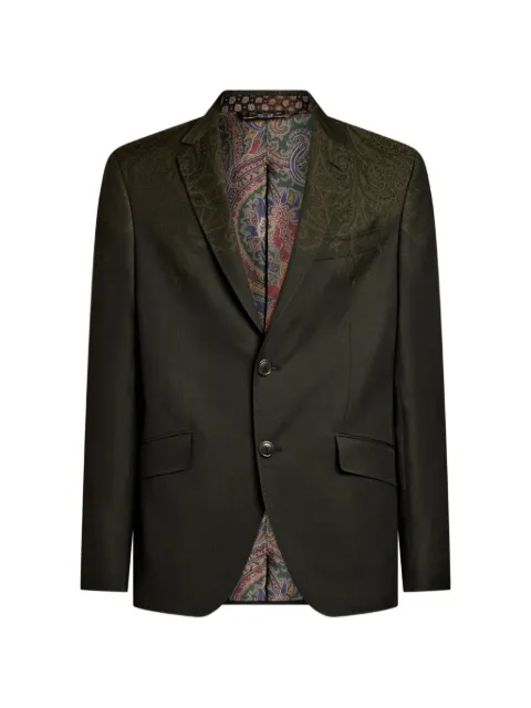ETRO single-breasted wool jacket with placed print Green MRCA000699TP215