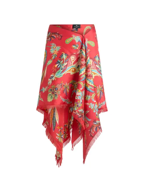 ETRO paisley-print fringed silk skirt Red WRPA0040AK13L