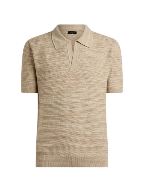 ETRO knit cotton polo shirt with braided stitch Neutrals MRKE0005AU11J
