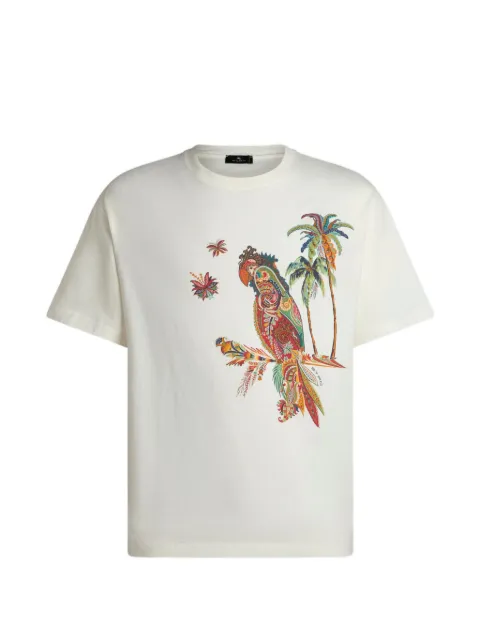 ETRO parrot-print pique T-shirt Neutrals MRMA0004AK13E