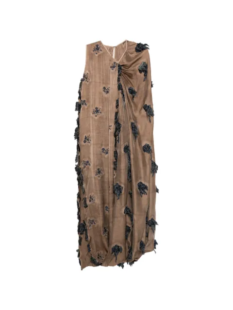 Uma Wang floral-embroidered fringed dress Brown S6WUW5046