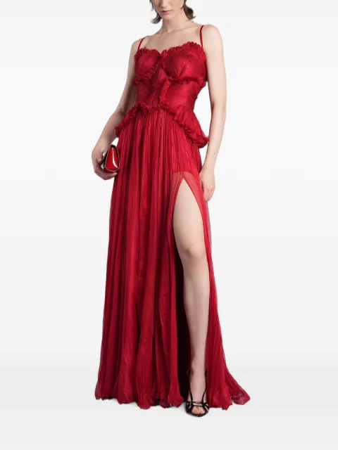 Iris Serban ruffled pleated maxi dress Red IRS6MYAM