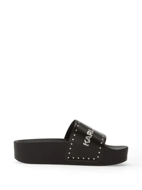 Karl Lagerfeld studded logo-print slides Black KL80826