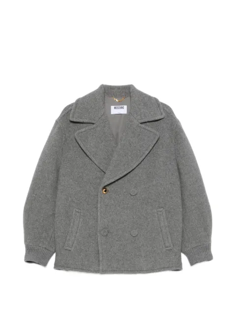 Moschino double-breasted heart-motif wool jacket Grey A06075513