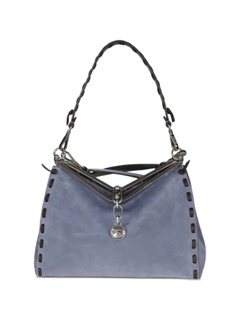ETRO medium Vela whipstitch-trim suede shoulder bag Blue WP1B0002AE307