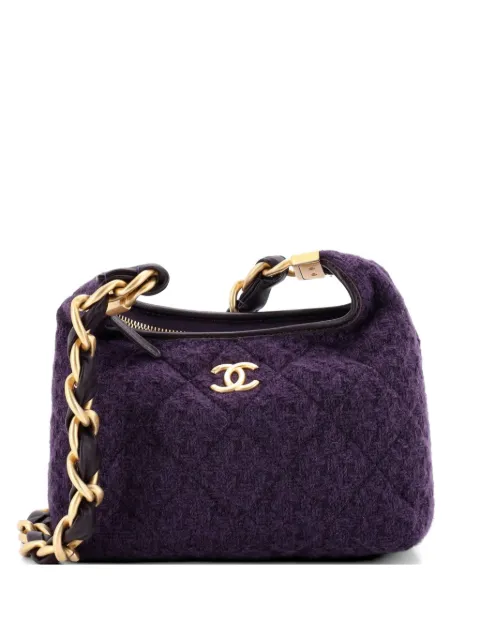 CHANEL Pre-Owned CC Chunky Chain Zip Quilted Tweed and Lambskin Small hobo bag Purple H6IJYYYZD7ATYWL1