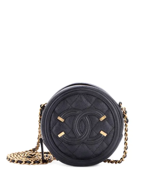 CHANEL Pre-Owned Filigree Round Clutch with Chain Quilted Caviar Mini crossbody bag Black IVYTESJO2OIE928K