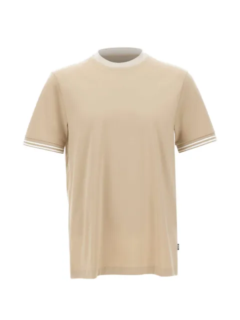 BOSS mercerised cotton contrast-trim T-shirt Neutrals 50559667